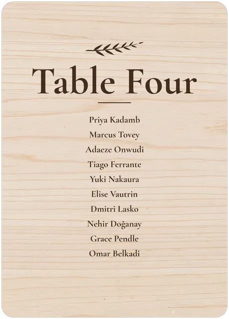 Wedding seating card on its own